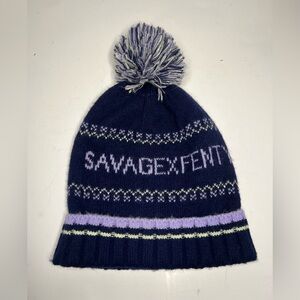 Savage X Fenty Frost Smitten Knit Beanie Navy Blue Multi One Size Unisex New